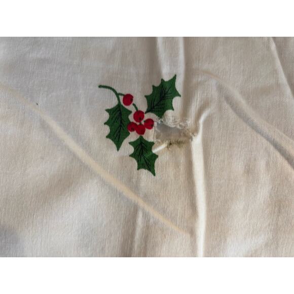 Vintage Linen Christmas Poinsettia Tablecloth 50” X 64” FLAWED - Picture 7 of 9